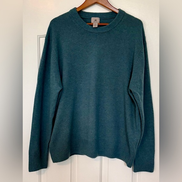 H&M 100% Wool Crewneck Sweater XXL Blue Green Regular Fit - Picture 1 of 9